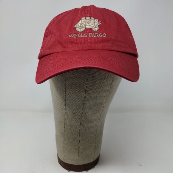 Wells Fargo Mens Slideback Hat Red Adjustable Embroidered Stagecoach Logo - Picture 3 of 12